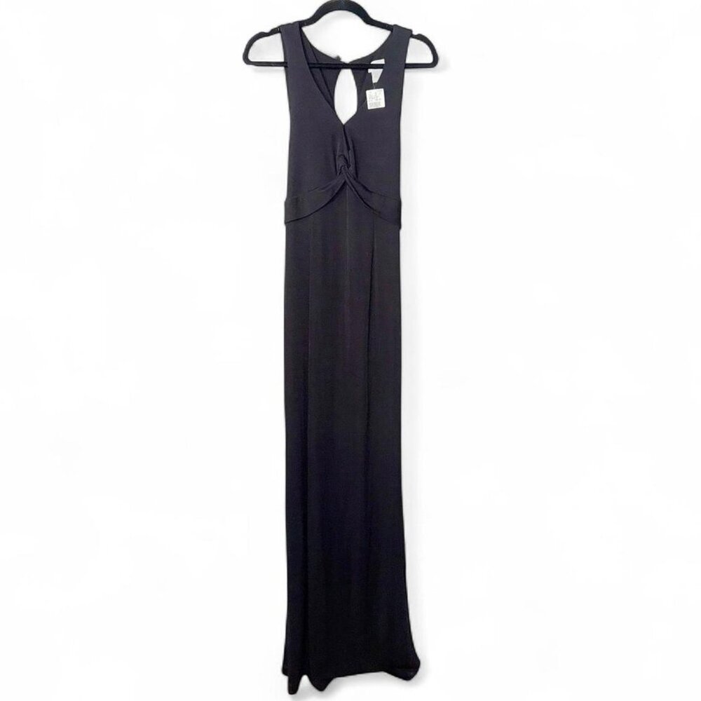 NWT Mimi Maternity V-Neck Black Long Maxi Formal Dress with Side Slits and Tie
